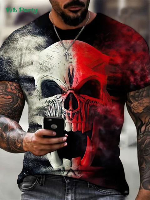 Vintage Skull Men Graphic T-Shirt Summer Street Men's Tops Fashion Round Neck Men Short Sleeve Tee New Oversized Men's Clothing
