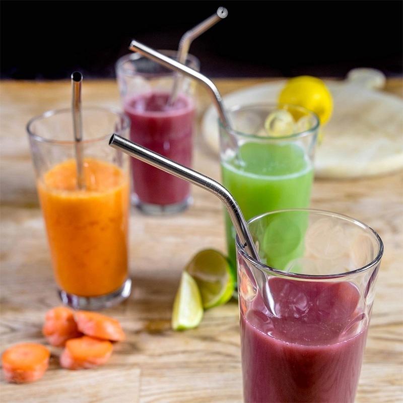20 Pcs 304 Stainless Steel Drinking Straws,Reusable Metal Drinking Straws + 2 Cleaning Bruches