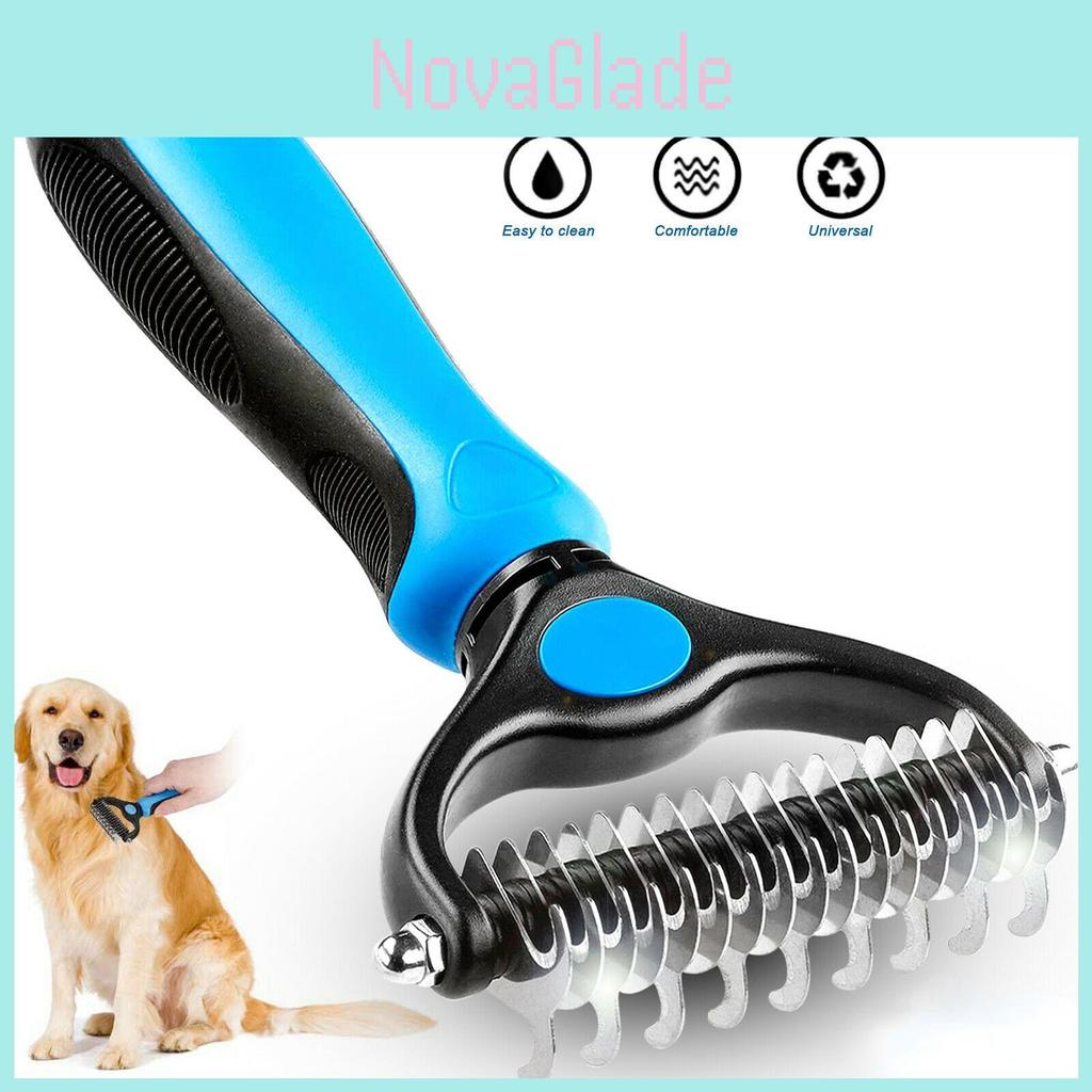 Premium Pet Grooming Comb Brush For Dematting And Undercoat Dual Head Stainless Steel Design For Long And Thick Hair