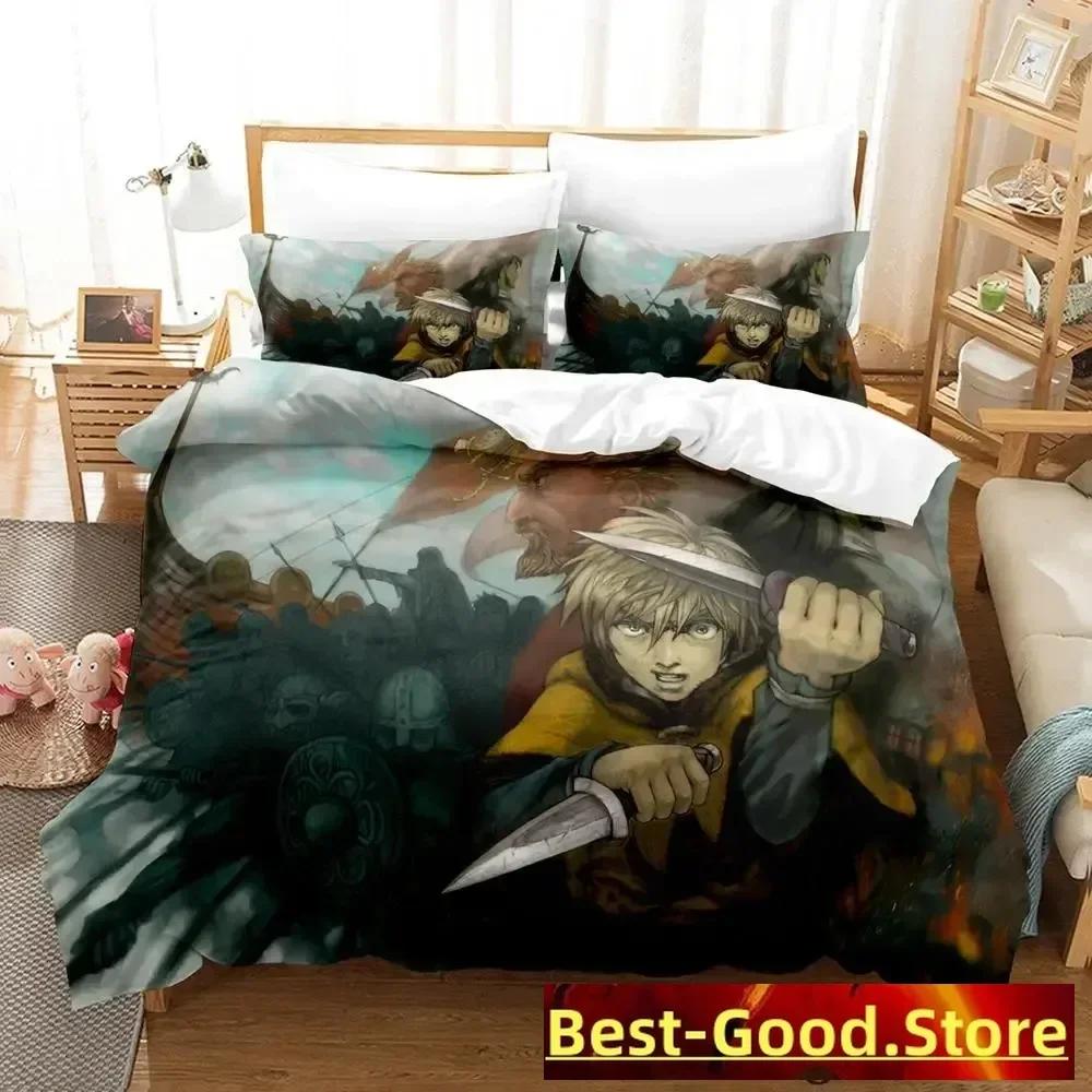 Vinland Saga Bettwäsche-Set, Bettbezug, Laken, bedrucktes Bettwäsche-Set, Kissenbezug, Bettdecke, Doppelbett, Queensize, Kingsize, Schlafzimmer