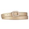 Pearl-Inlaid Ladies' Thin Waistband Fashionable Leather Belt with Decorative Plate Buckle