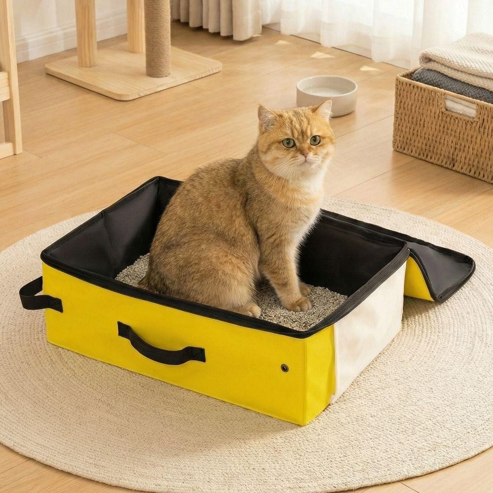 Oxford Cloth Foldable Cat Litter Box Waterproof Large Capacity Travel Litter Pan With Zipped Lid Rectangular Mobile Cat Toilet