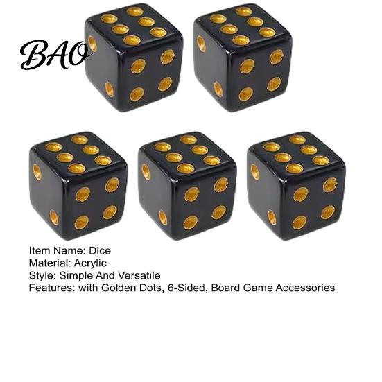 Black Gaming Dice 5/10/15Pcs 16mm with Golden Dots, 6-Sided Acrylic Board Game Set, Classic Tabletop Accessories Crack Resistant