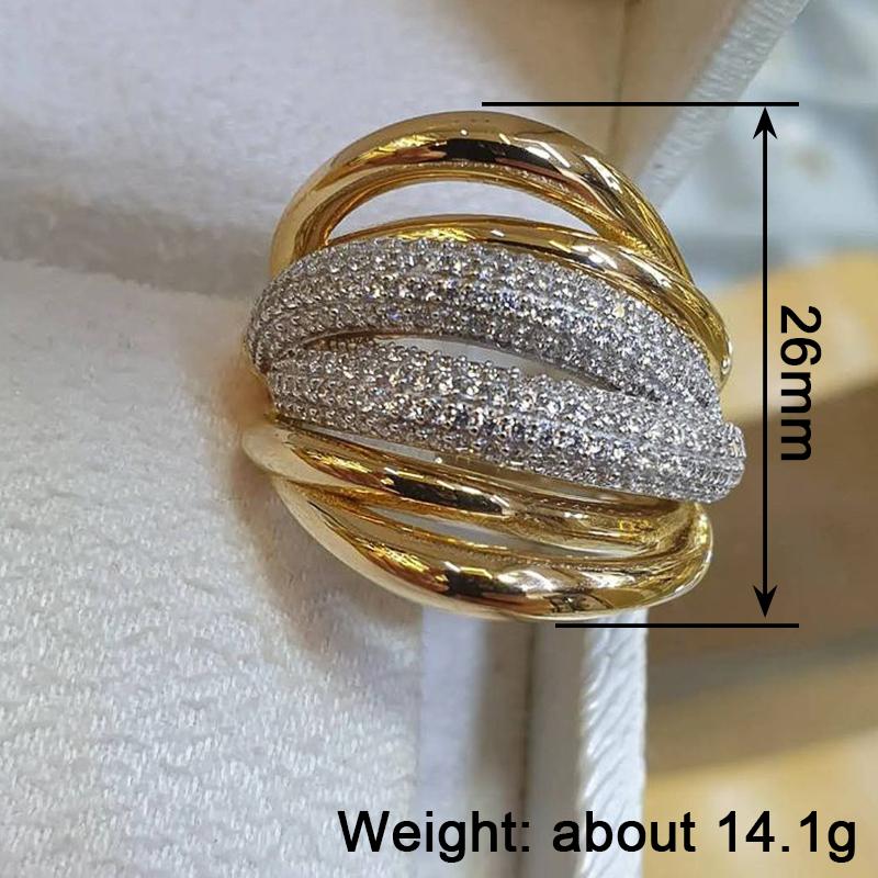 Huitan Irregular Multi-layer Rings for Women Luxury Two Tone Cubic Zirconia Rings Daily Wear Party Modern Fashion Female Jewelry