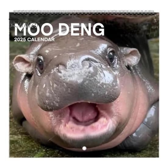 

Календарь Moo Deng Hippo 2025, 12-месячный настенный календарь с изображением карликового бегемота, подвесной ежемесячный календарь для планирования, организации, планирования A