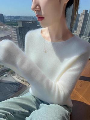 Women's Thickened Pure Wool Round Neck Cashmere Sweater - Long Sleeve, Loose Fit, Knit Base Layer