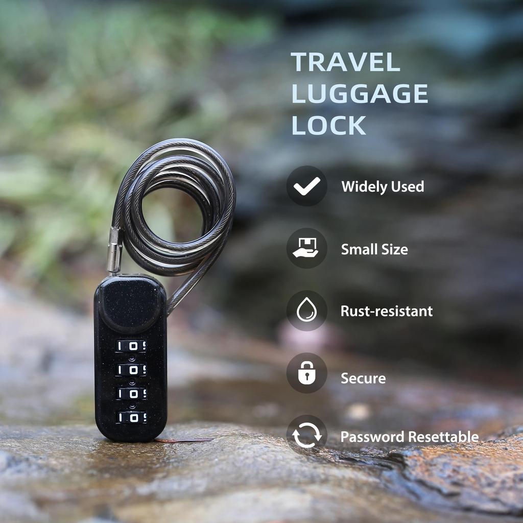 Waterproof Rustproof Steel Cable Combination Padlock for Outdoors, Helmets, Suitcases, and Cabinets