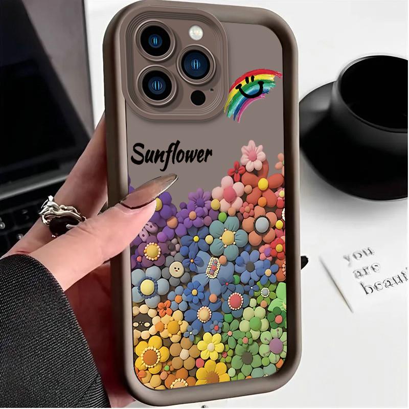 

Модный чехол с цветочным принтом и разноцветными радужными цветами, гибкий мягкий силиконовый чехол TPU, полная задняя крышка для Realme Realme 12 Pro+ 5G кофейный