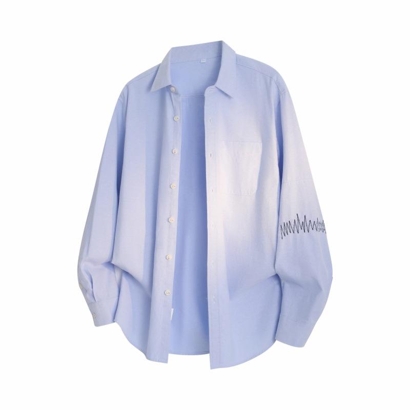 

Autumn Men S Long Sleeve Striped Shirt Men S Simple Loose Casual Shirt Top M синий