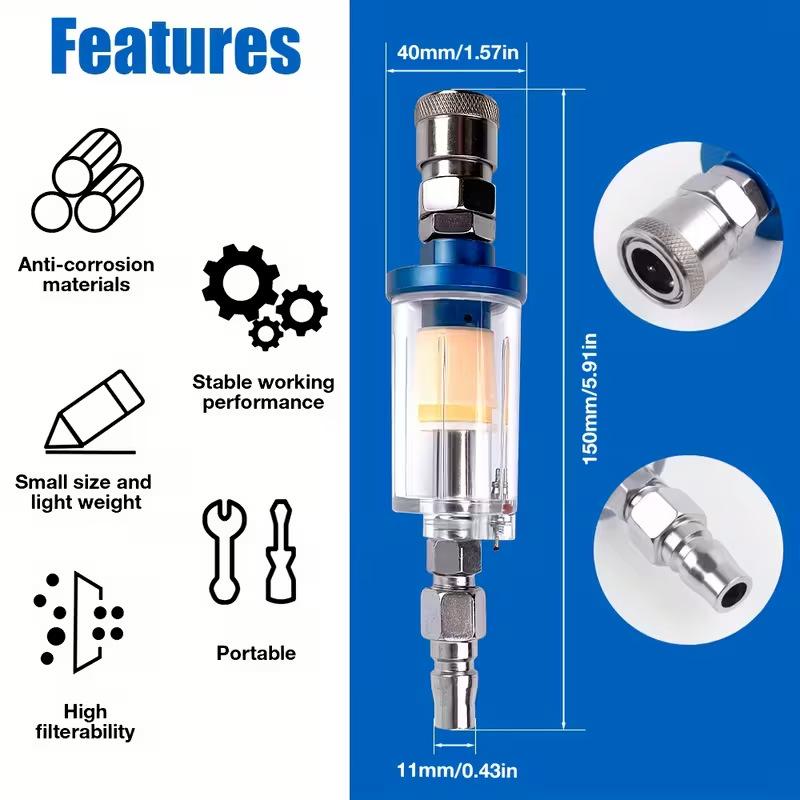 Air Oil Water Separator Filter Kit 1/4'' Thread With Moisture Trap Spray Gun Pressure Parts Air Compressor Tool Jpn Interface