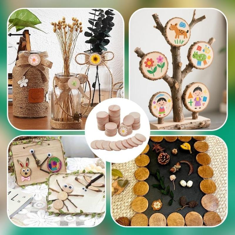 2CM Wood Rounds for Crafts Unfinished Wood Circles Discs for Wreath Boards Crafts Painting and Christmas Halloween Decoration