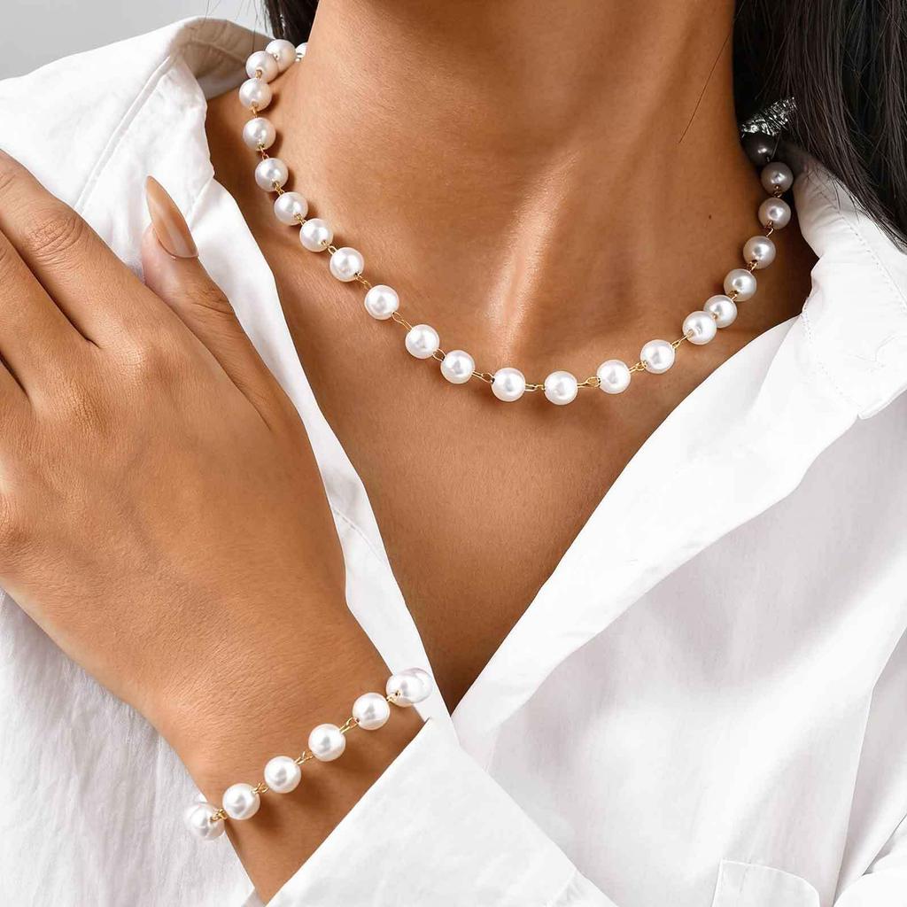 Pearl Bracelets for Women, Stainless Steel Adjustable Imitation Pearl Bead Link Women's Bracelet, Bridesmaid Wedding Jewelry