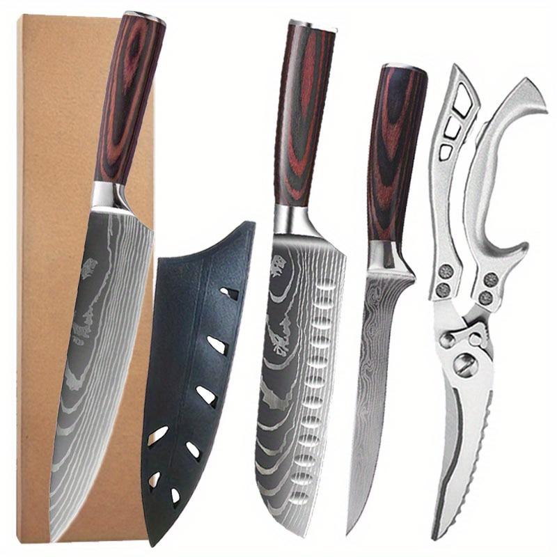 

Набор кухонных ножей шеф-повара из высокоуглеродистой стали, дамасские гюто, тесак, филейный, слайсер, сантоку, для мяса, универсальный, ножницы