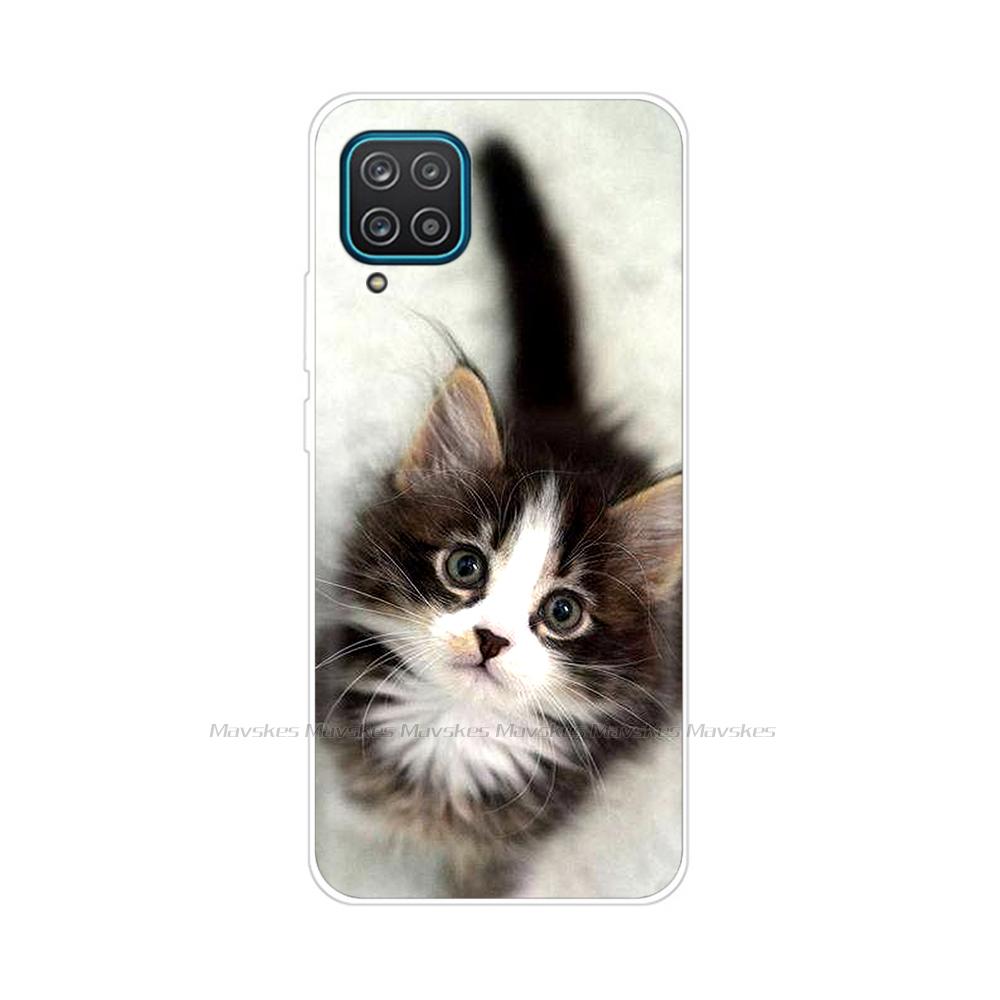 Soft Silicon Cover For Samsung Galaxy A12 Case Cute Flower Cat Bumper For Samsung A12 Phone Case Cover For Samsung A12 A 12 6.5"