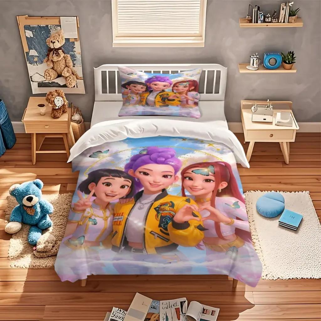 KPop D-Démonvadászok EU Egyágyas Halloween Jelmez Ágynemű Szett - 2-3 Darabos Paplan Takaró Paplanhuzat Párnahuzat Szettek