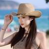 Vintage Western Cowboy Hat Outdoor Sun Protection Panama Straw Hat Summer Seaside Vacation Straw Hat Men and Women