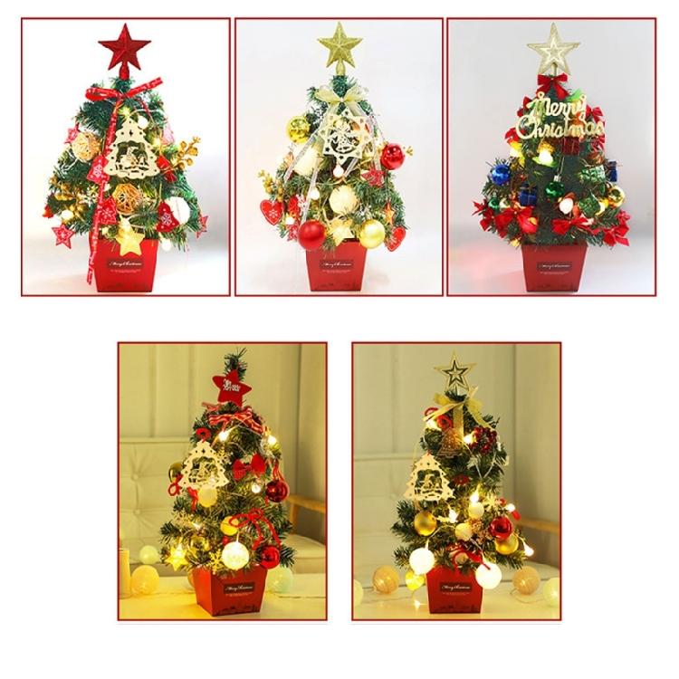 1Pcs Miniature Christmas Tree with Lights and Ornament Handmade Tabletop Decoration Desktop Adorment Party Supplies