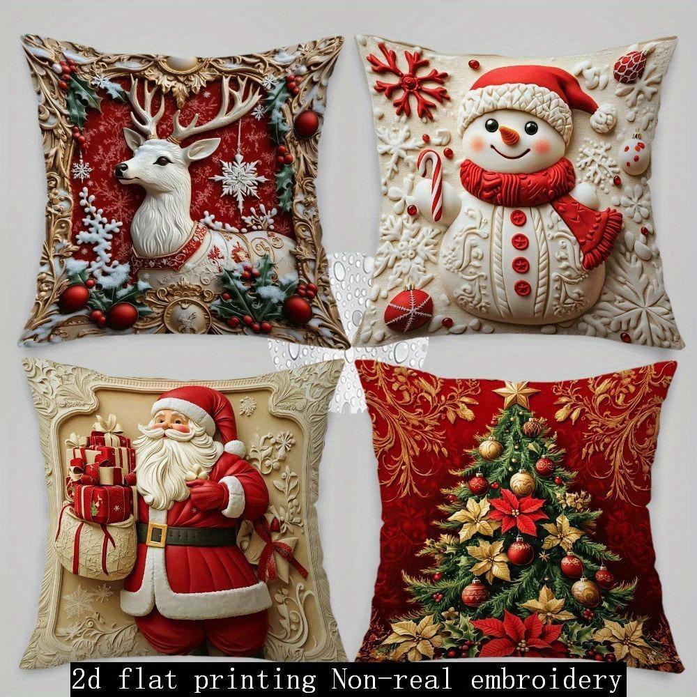 Christmas Pillowcase: Reindeer, Snowman, Santa Claus and Christmas Tree Pattern New Year Home Decoration 2d Flat Printing