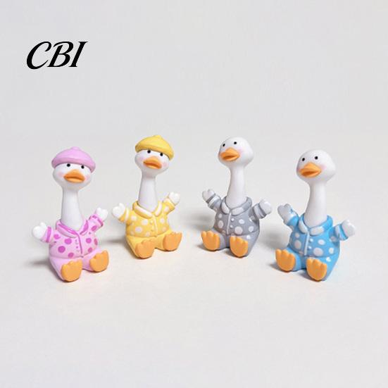 Macaron Color Decor 4Pcs Mini Cartoon Duck Figurines, Cute Polka-dot Pajamas Statues, Multi-functional Car Accessory Animal Ornaments for Console