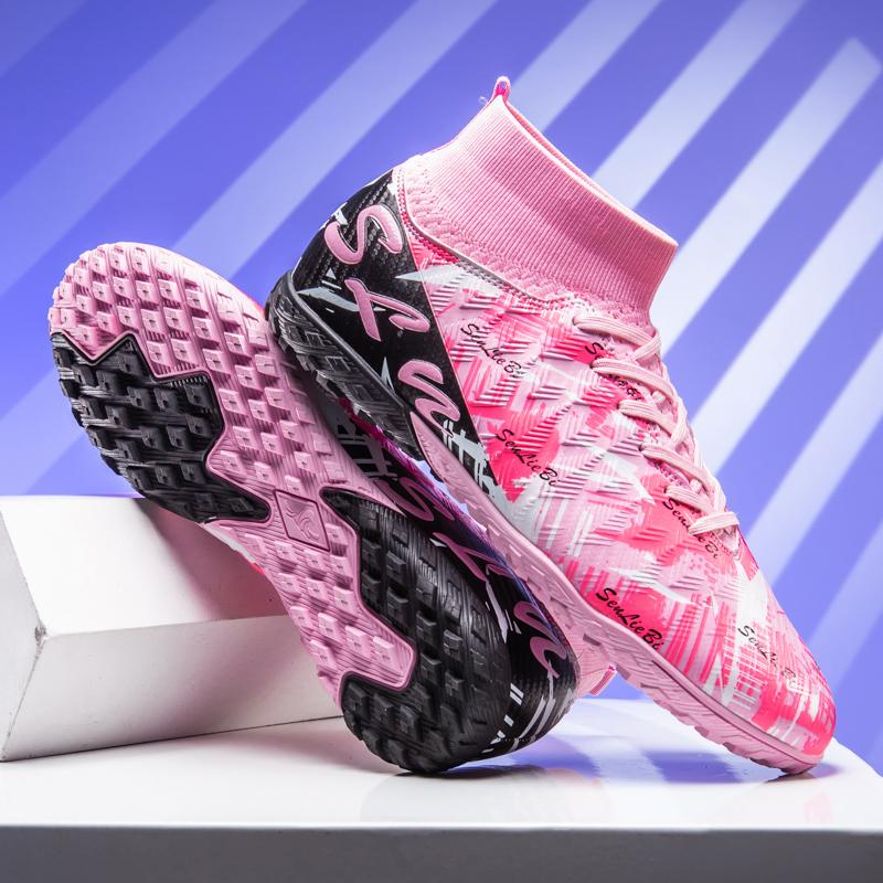 Men/kid's Football Boots Leather Soccer Shoe Rubber Soft Sole Short Nail Artificial Turf Youth Children Football Shoes Mens Football Shoes