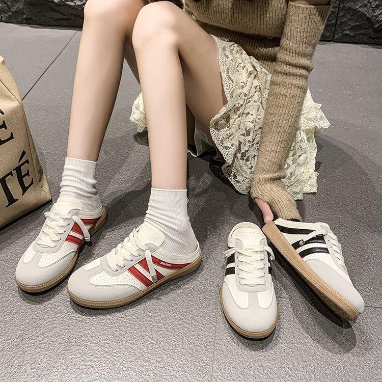 Baotou half slippers women's 2025 summer new Korean version color matching flat heel lazy shoes casual foot cover German training single shoes women