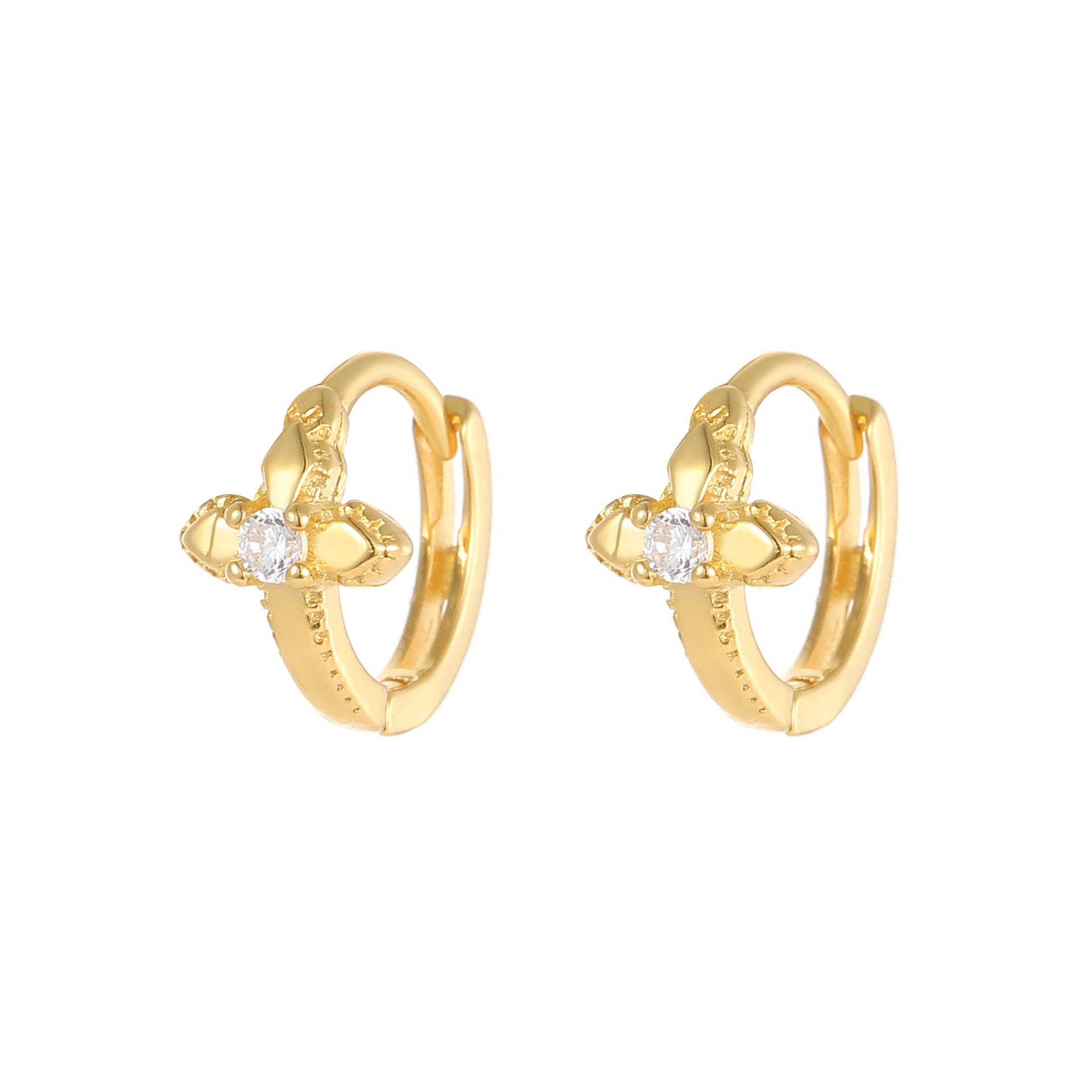 Luxury 18K Gold Plated S925 Silver Cross CZ Huggie Hoop Earrings, Dainty Vintage Small Hoop Earrings Jewelry for Women золотой