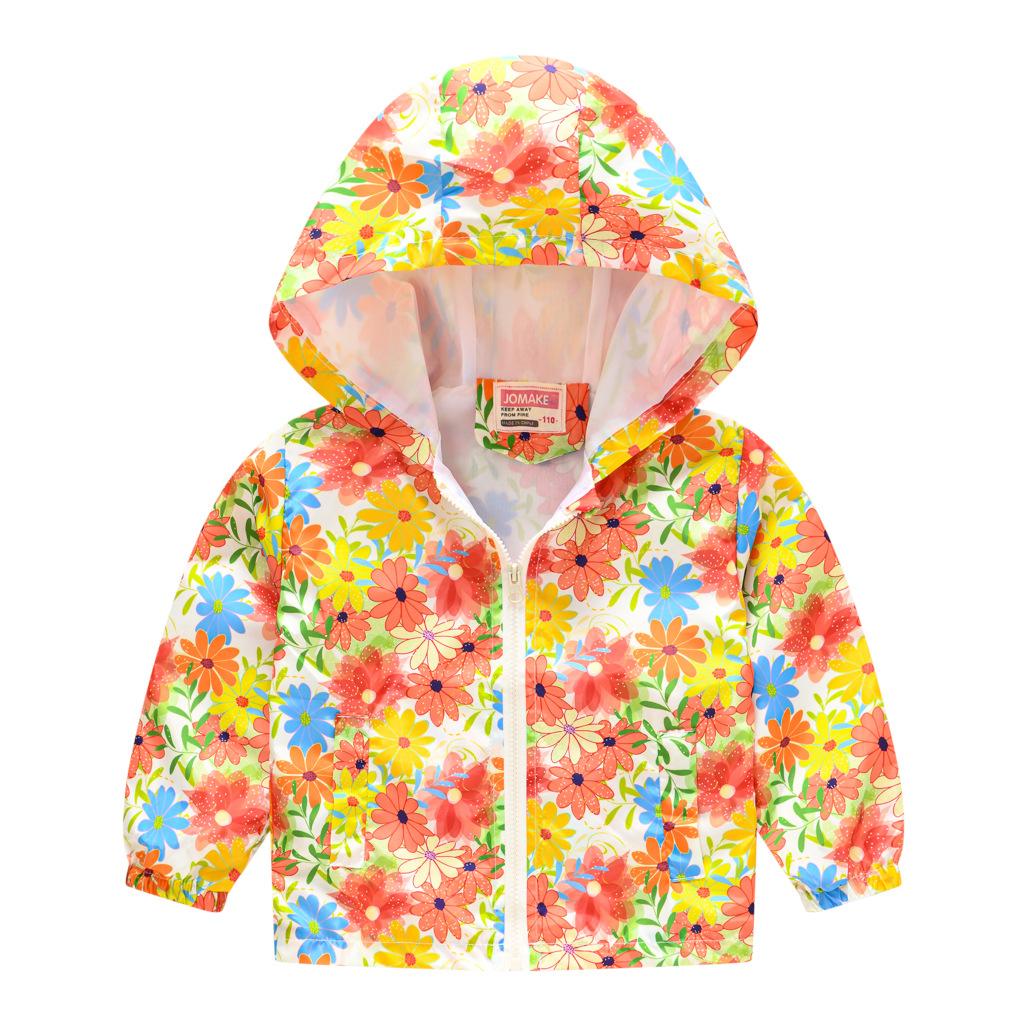 Toddler Kids Cartoon Print Hooded Jacket Boys Girls Lightweight Windproof Zip Up Casual Outerwear Coat