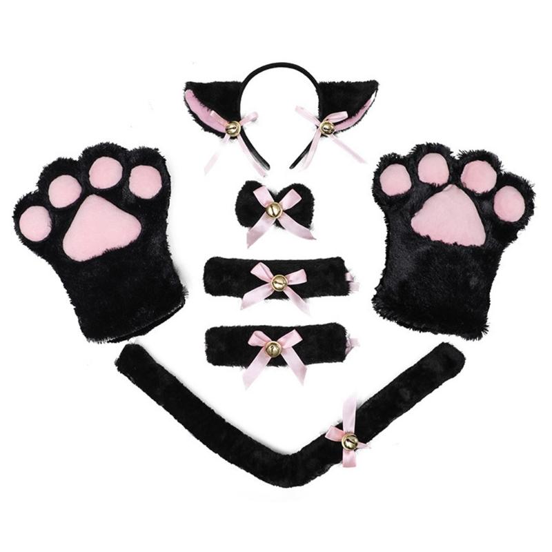 

Плюшевые ободки с ушками кошки Lolita, банты, украшение для воротника, хвоста, Кавайная готическая бижутерия