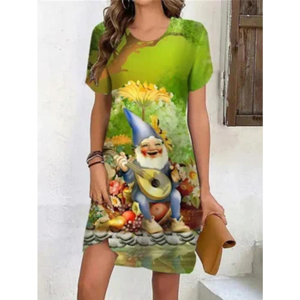 Fashion Summer Cute Dresses Women Elegant Short Sleeve 3D Print Loose Casual Round Neck Oversized Dress