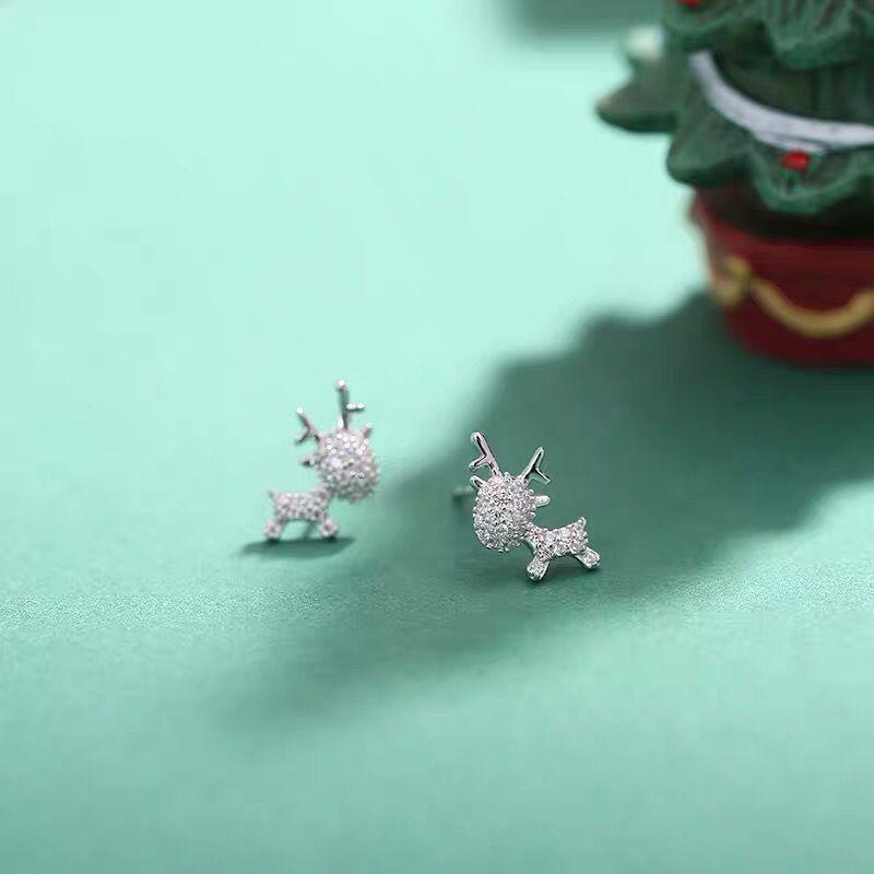 925 Sterling Silver Elk Stud Earrings - Elegant Light Luxury Deer Design, Perfect Christmas Gift for Women