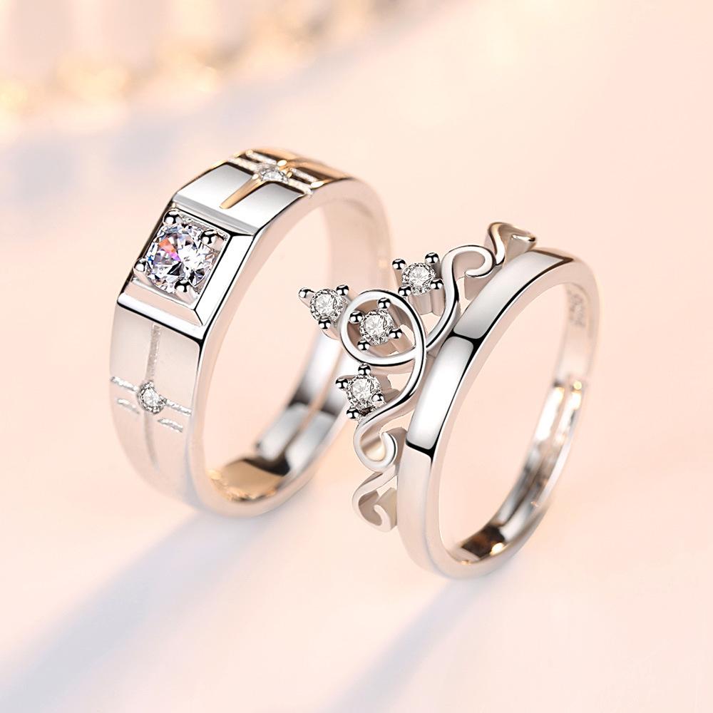 2Pcs 925 Silver Couples Ring Sets Light Polishing Simple Ring for Woman Man Classic Wedding Fine Jewelry Circle
