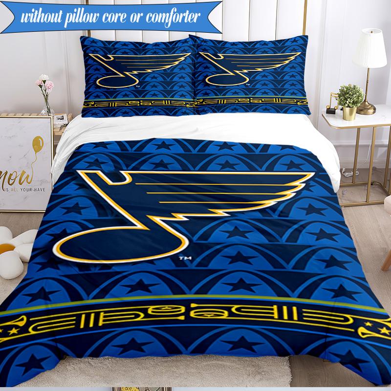 3PCS Louis Blues Hockey Team Bedding Set,Including 1pc Duvet Cover And 2pcs Pillowcases Perfect for Bedroom, Dormitory, Fan Christmas Gift