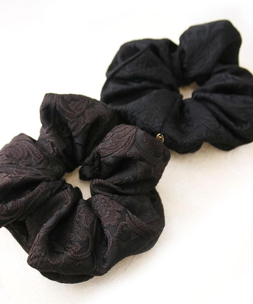 VINGTAINE Embroidered Botanical Scrunchie Hair Tie for Stylish and Cute for Adults Fall/Winter, (HS-196-BR)