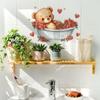 Bathtub Bear Roses Bathroom Bathroom Home Background Beautification Decoration Wall Stickers