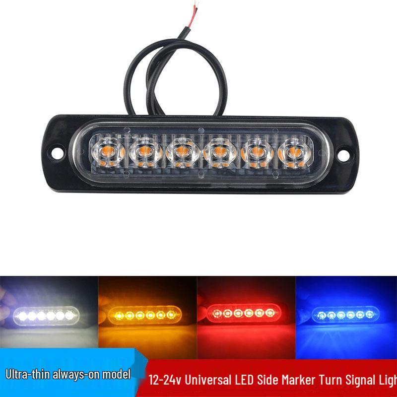 Ultra-Thin LED Car Warning Light: 6-Light, 12-24V, High-Brightness, Always-On Daytime Running & Turn Signal.