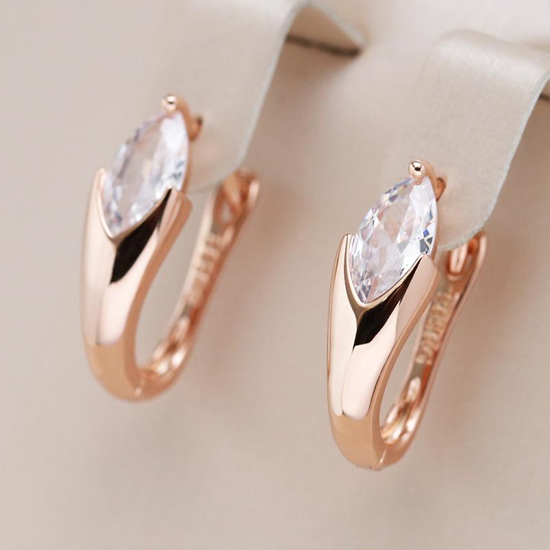 Shiny Natural Zircon Drop Earrings For Women Vintage Bride Wedding Accessories Rose Gold Color Daily Fine Jewelry