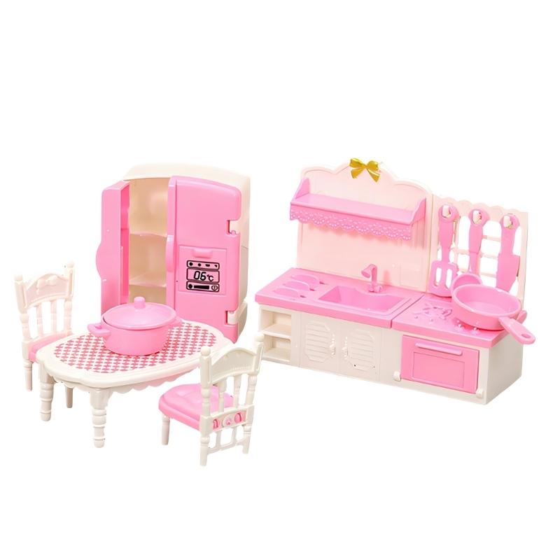 

Realistic Kitchen Scene Set Model Figure With Fridge Dining Table Chair Stove Doll House Accessories Miniature Furniture