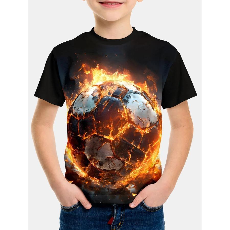 Kids T-shirt Soccer Football Print T-shirt Fashion Casual Short Sleeve Tees Summer Boy and Girl Tees Tops Clothing