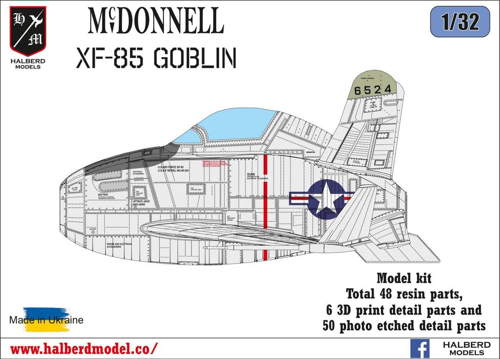 Halberd Models 1/48 Scale American McDonnell XF-85 Goblin Prototype Fighter Full Resin Kit HMU4817