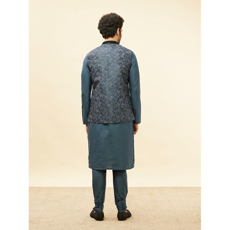 Manyavar Mens Blue Art Silk Printed Jacket XL синий