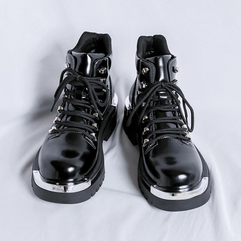 Botines de Tobillo para Hombre de Cuero Genuino Italiano Moda Suela Gruesa Diseñadores de Lujo Bota Corta Antideslizante con Cordones para Exterior Punta Redonda