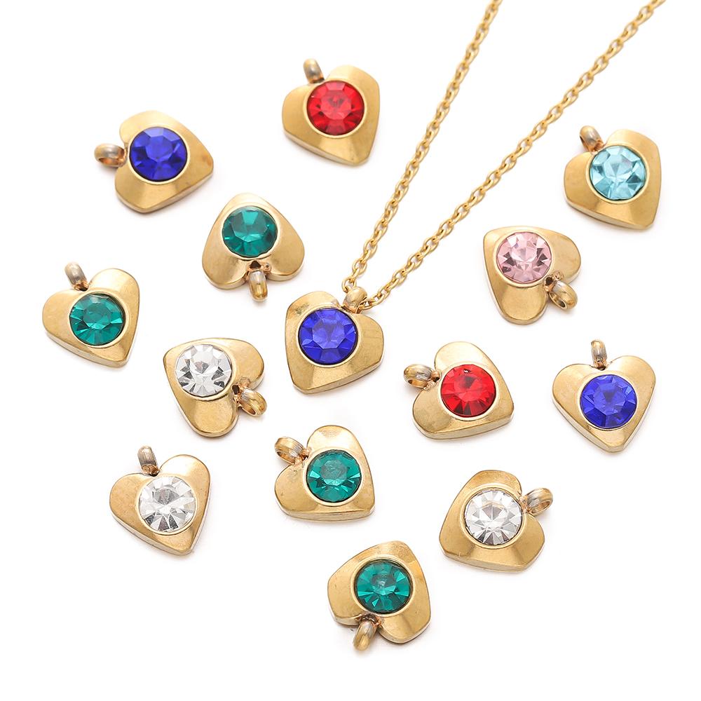 10pcs Gold Color Stainless Steel with Crystal Rhinestone Charms Heart Pendants for DIY Necklace Earrings Charm Jewelry Making