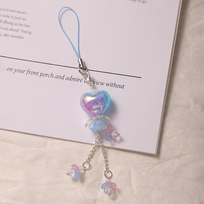 Sweet Ombre Floral Heart Phone and Bag Charm Chain