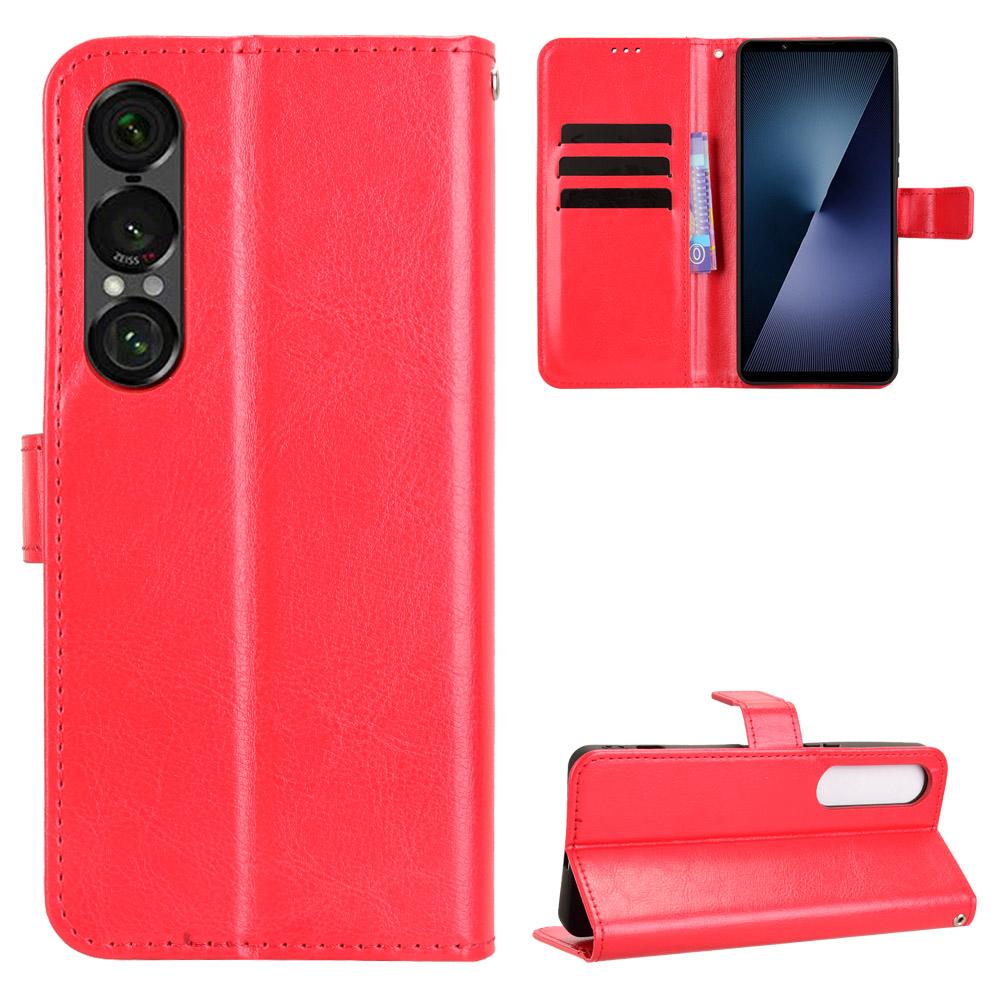 For Sony Xperia 1 VII PU Leather Case with Strap Crazy Horse Texture Phone Wallet Cover