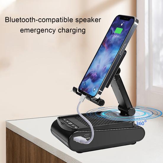 Mobile Phone Holder with Wireless Bluetooth-compatible Speaker Telescopic Great Load Bearing Anti-skid Bottom