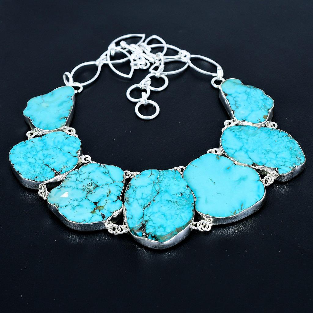 Tibetan Turquoise Necklace, 925 Sterling Silver Jewelry, Gemstone Jewelry Tibetan Turquoise Adjustable Chain Necklace Handmade Jewelry Wadding Gift