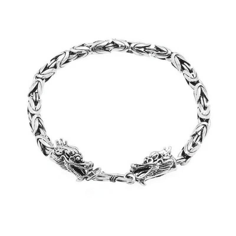 Retro Imitation Thai Silver Double Dragon Head Peace Pattern Necklace Bracelet Pendant and Jewelry