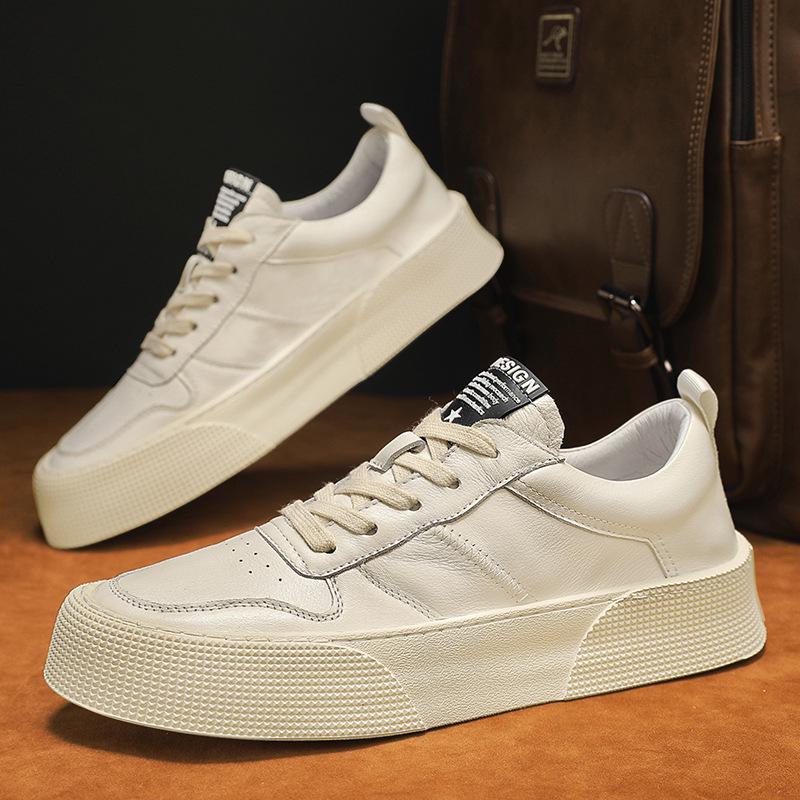 Men's 2025 Casual Breathable Leather Shoes - Trendy Korean Style with Thick Soles for Sporty Fashion