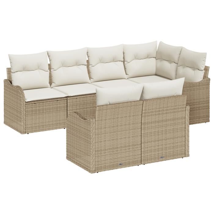 Ensemble de Canapé de Jardin 7 Pièces avec Coussins Beige Poly Rattan, Canapé de Jardin 2 Places avec Rangement &amp; Coussins 3354410