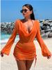 2025 Red 3 Pieces Set Swimsuit Women Thong Swimwear Sexy Matching Bikini Set Long Sleeve Dress Cover Up Beachwear Bathing Suit